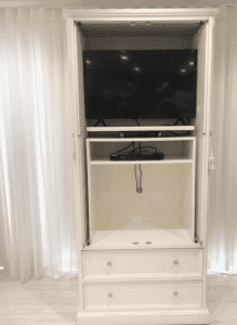 French White Cabinet with TV UNIT Glides out of Doors