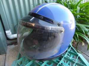 OLD FULL FACE HELMET WITH PEAK AND VISOR SHED / MANCAVE DISPLAY