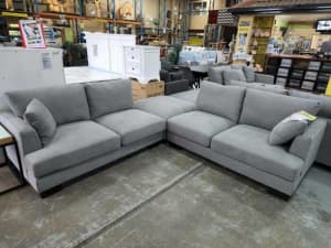 NEW IN STORE! Modular 5 seater plush lounge with throw cushions grey