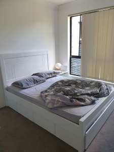Double Bed with Storage , Mattress 1 side table, 1 ikea wardrobe