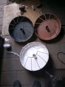 Three large light fittings metal with chain $20 each high Wycombe