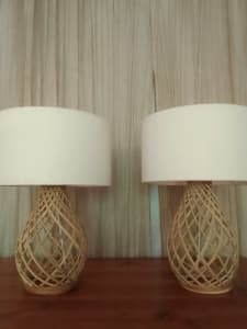 Pair of matching cane table lamps
