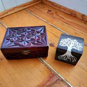 2 Wooden Boxes, Hand Carved, Hand Painted