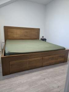 King size wooden bed with storage 
