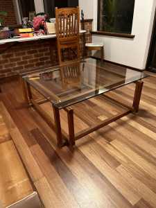 Square Glass and Wood Coffee Table
