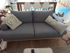 Sofa - 2.5 seater blue linen look near new condition