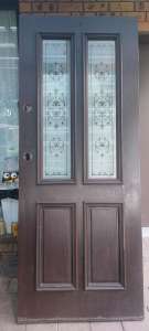 Solid timber front door with two frosted glass inserts 2040 x 820 x 38