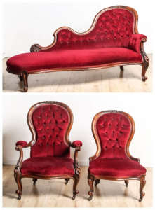 Victorian Mahogany Chaise Lounge Suite Circa 1870