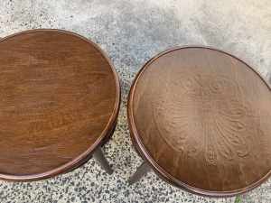 2x TON bentwood lower stools with embossed seats