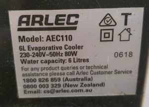 arlec evaporative cooler 6 litre