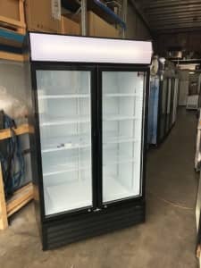 NEW 2 Glass Door Upright Fridge 1000L Commercial Display 2Y Warranty