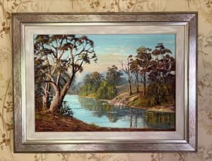 Australian Landscape Painting of River and Gums by Vera Spicer