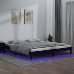 LED Bed Frame Black 137x187 cm Double Size Solid Wood...