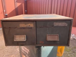 3x Vintage Metal Two Drawer Filing Cabinets. Army Green. MidCentury.