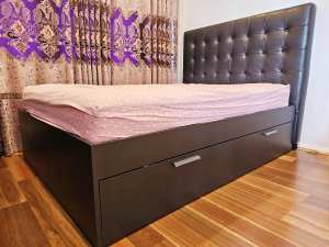 Queen bed, mattress and bedhead