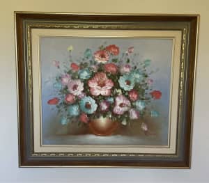 Robert Cox (*****2001) Oil Painting - Roses Flowers in Vase 70 x 80cm