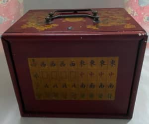 Retro Portable Mahjong Box Rare Chinese 144 Mah-Jong Set Bamboo Piece with  Box Party Game Mahjong