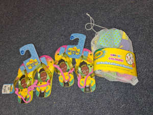 The wiggles thongs & bath letters numbers all brand new with tags 