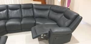 8 Seat Black Leather Lounge