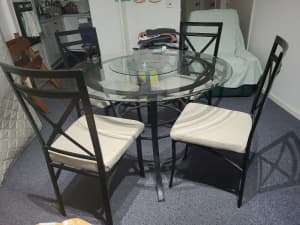 Glass Dining Table with Glass Lazy Susan & Chairs