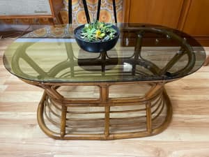 Retro Cane Glass Topped Coffee Table
