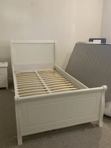 King single Sleigh-style kids bed frame with trundle and side table
