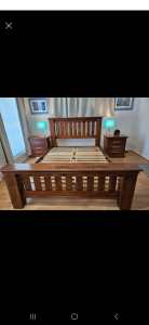 Queen Bed, 2 Bedside Chest, 1 Dressing Table and mattress