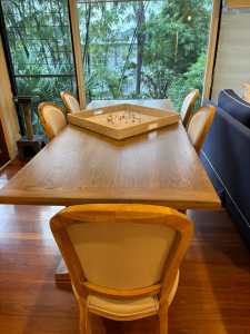 French Hardwood Dining Table and Chairs