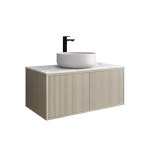 900mm Coastal Oak Grain Bathroom Wall Hung Vanity V-grooved Design