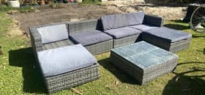 Grey woven resin modular outdoor sofa