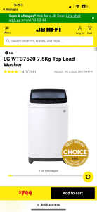 Lg 7.5kg top loader washing machine