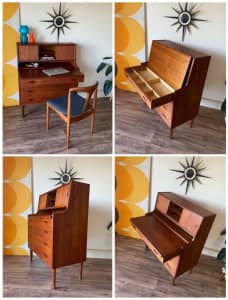 Teak Desk Bureau Vanity Cabinet by Illums Bolighus of Denmark