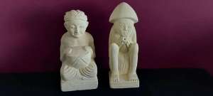 Hand carved limestone figurines. $15 each. 24cms and 22cms tall