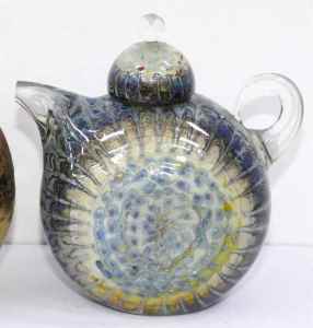 Richard Clements art glass - small glassteapot/paperweight -signed