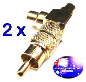 Quality 2PC RCA Splitter Gold Plated Phono Audio Adaptor Connecto