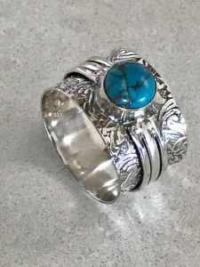 Solid 925 Sterling Silver Copper Turquoise Ring, size 10, T1/2, 62.1