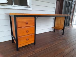 Solid pine top steel framed desk