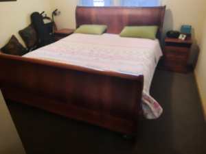 King size double bed with side cupboards