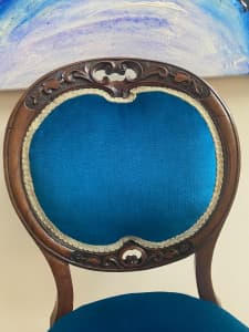 Antique Peacock Blue Velvet Chair