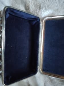 Antique Victorian jewellery box with blue velvet lining. Perfect cond