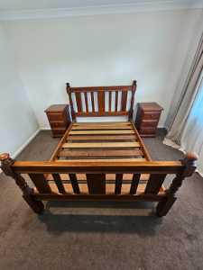 Queen bed frame with 2 side tables