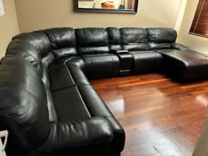 Large black leather couch sofa recliner 