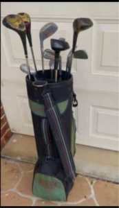 Proline Golf Bag and 11 mixed Golf Clubs.