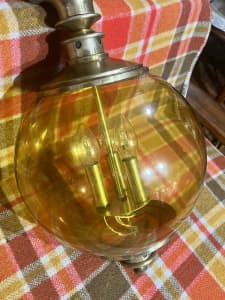Retro amber coloured glass ball ceiling light chandelier 60s 70s.