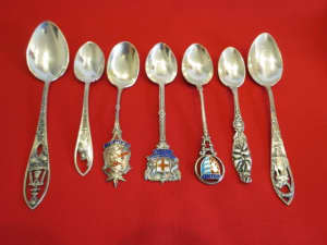 SEVEN ANTIQUE TEASPOONS - ALL SOLID STERLING SILVER.