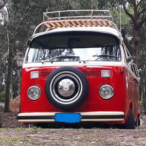 VW Kombi 2 Bow Polished Stainless Steel Roof Rack with Wooden Slats