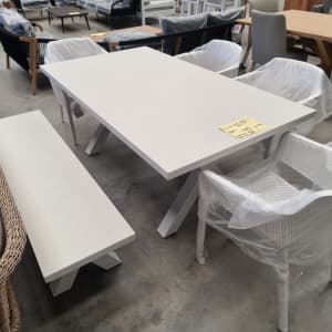 New Switch 6 Piece Cement Top Terrazo Look Outdoor Dining Set 