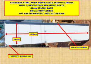 STAINLESS STEEL WORK/KITCHEN SHELF - UNUSED 1528mm x 360mm x 50mm