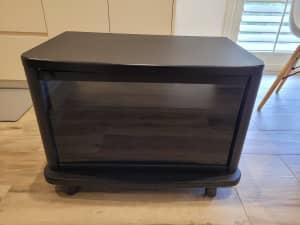 Black TV stand on Castors with Glass Door