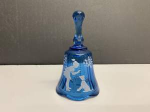 Vintage Fenton Blue Glass Hand Painted Bell. 11cm high. Perfect